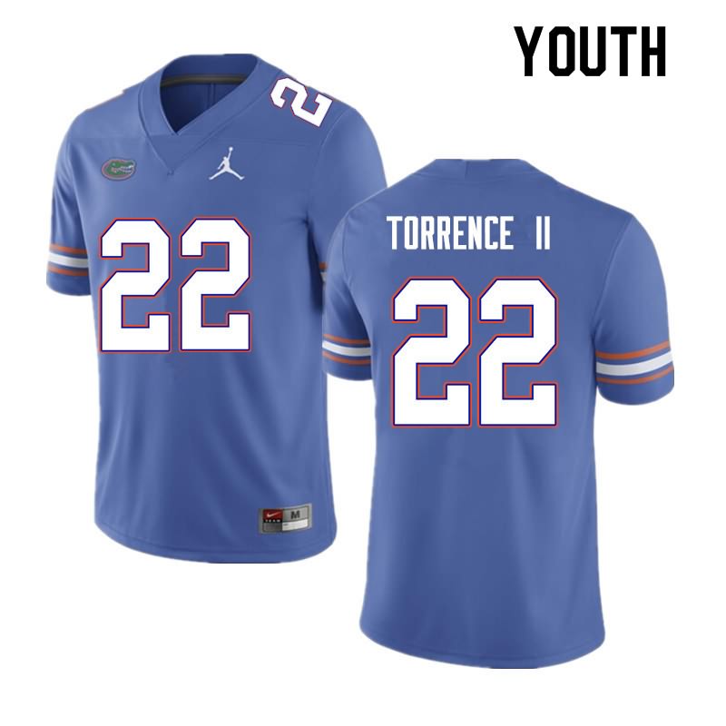 NCAA Florida Gators Rashad Torrence II Youth #22 Nike Blue Stitched Authentic College Football Jersey FYY7064FY